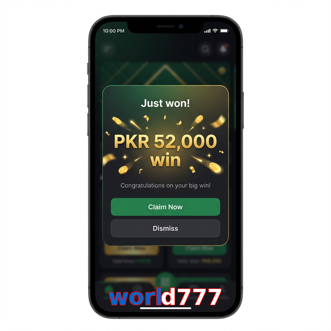 Main screen of World777 win page for PK players